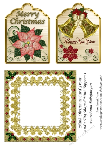 Blank Christmas Card Front and 2 Tag Shaped Mini Toppers 1