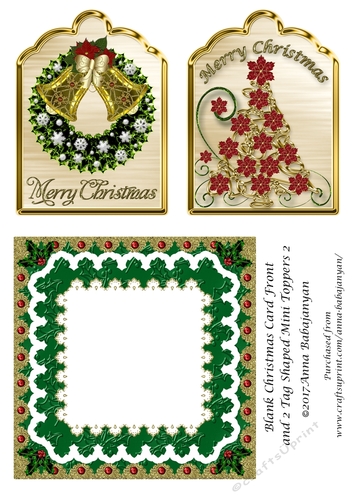 Blank Christmas Card Front and 2 Tag Shaped Mini Toppers 2