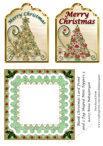 Blank Christmas Card Front and 2 Tag Shaped Mini Toppers 3