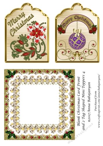 Blank Christmas Card Front and 2 Tag Shaped Mini Toppers 4