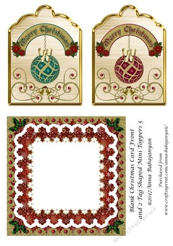 Blank Christmas Card Front and 2 Tag Shaped Mini Toppers 5