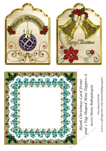 Blank Christmas Card Front and 2 Tag Shaped Mini Toppers 6