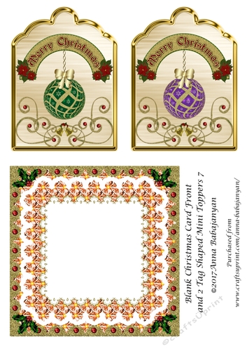 Blank Christmas Card Front and 2 Tag Shaped Mini Toppers 7