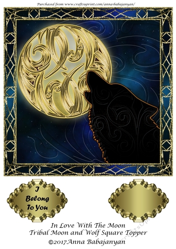 In Love With The Moon Tribal Moon and Wolf Square Topper