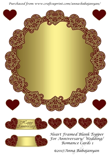 Heart Framed Blank Topper For Anniversary/ Wedding/ Romance Cards 1