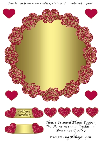 Heart Framed Blank Topper For Anniversary/ Wedding/ Romance Cards 7