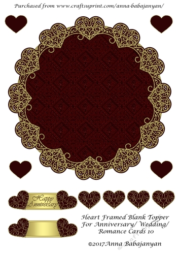 Heart Framed Blank Topper For Anniversary/ Wedding/ Romance Cards 10