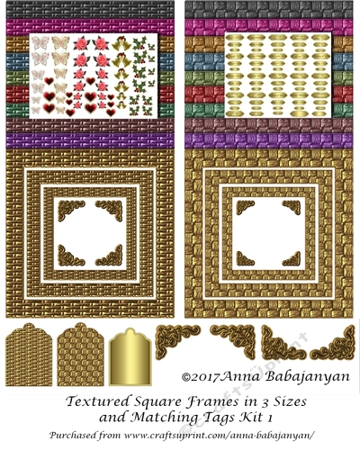 Textured Square Frames in 3 Sizes and Matching Tags Kit 1