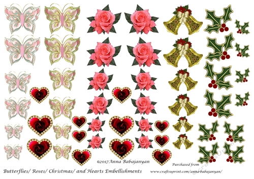 Butterlies/ Roses/ Christmas/ and Hearts Embellishments
