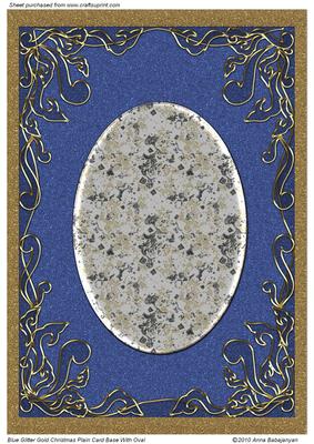 Blue Glitter Gold Christmas Plain Card Base with Oval
