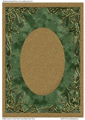 Glitter Green & Gold Plain Card Base with Oval