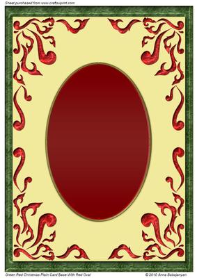 Green Red Christmas Plain Card Base with Red Oval