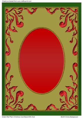 Green Red Plain Christmas Card Base with Oval