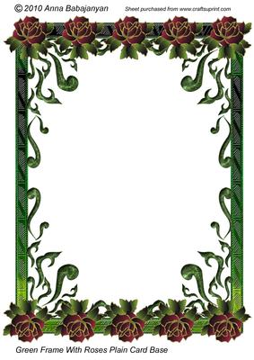 Green Frame with Roses Plain Card Base