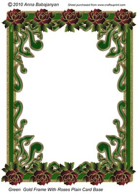 Green Gold Frame with Roses Plain Card Base