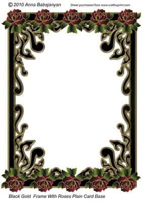 Black Gold Frame with Roses Plain Card Base