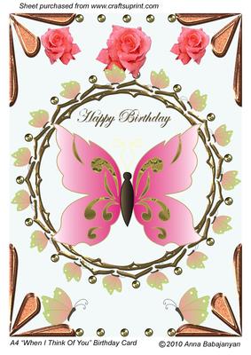 A4 "when I Think of You" Birthday Card