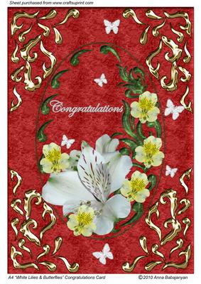 A4 "white Lilies & Butterflies" Congratulations Card