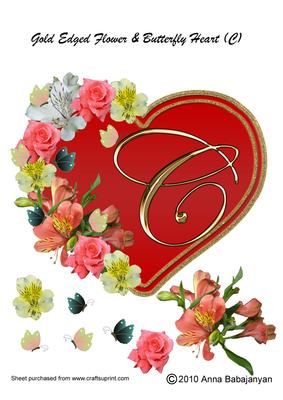 Gold Edged Flower & Butterfly Heart (C)