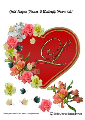 Gold Edged Flower & Butterfly Heart (L)