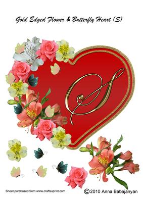 Gold Edged Flower & Butterfly Heart (S)