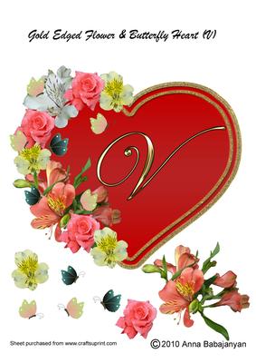 Gold Edged Flower & Butterfly Heart (V)