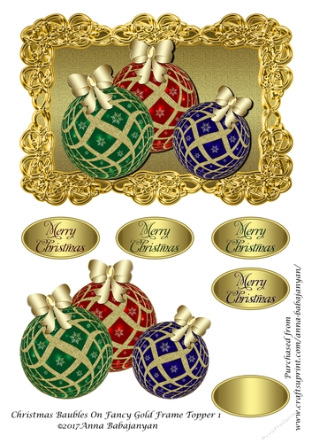Christmas Baubles On Fancy Gold Frame Topper 1