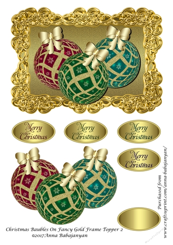 Christmas Baubles On Fancy Gold Frame Topper 2