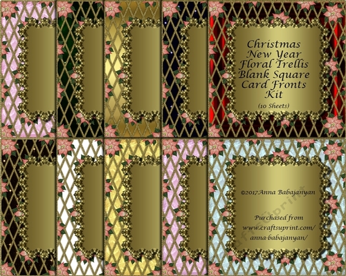 Christmas New Year Floral Trellis Blank Square Card Fronts Kit