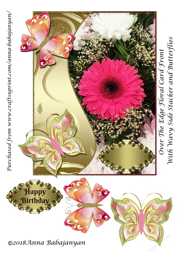 Over The Edge Floral Card Front With Wavy Side Stacker and Butterflies