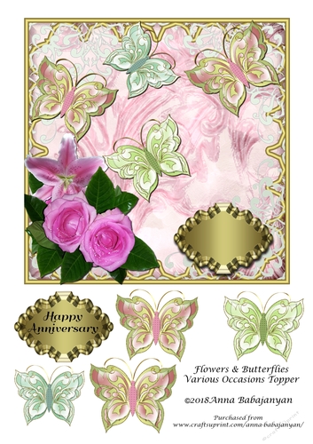 Flowers & Butterflies Various Occasions Topper