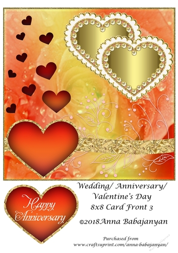 Wedding Anniversary Valentines Day 8x8 Card Front 3