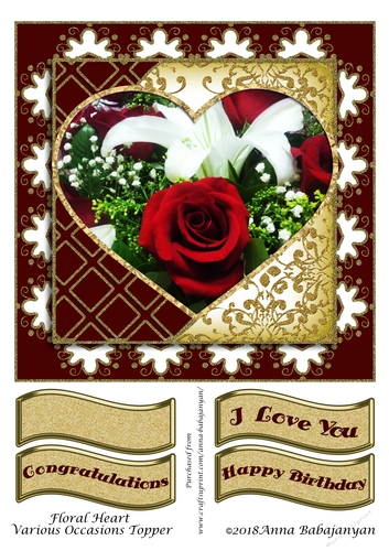 Floral Heart Various Occasions Topper