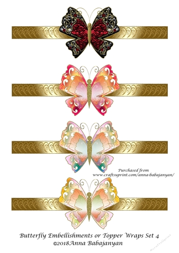 Butterfly Embellishments or Topper Wraps Set 4