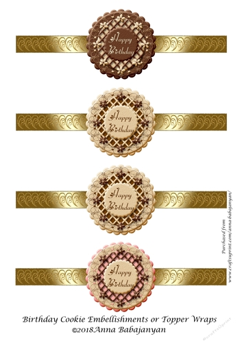 Birthday Cookie Embellishments or Topper Wraps