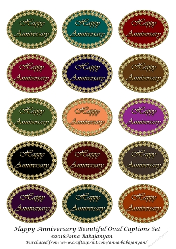 Happy Anniversary Beautiful Oval Captions Set