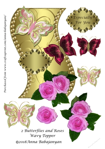 2 Butterflies and Roses Wavy Topper