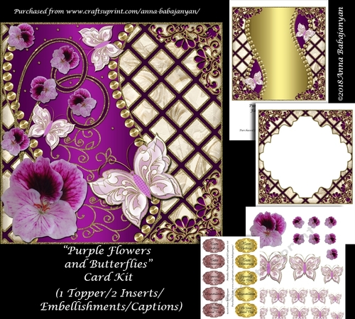 Purple Flowers and Butterflies Card Kit