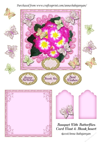 Bouquet With Butterflies Card Front & Blank Insert