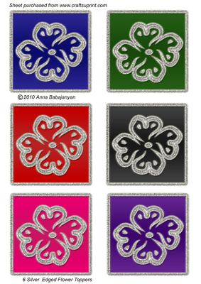 6 Silver Edged Flower Toppers