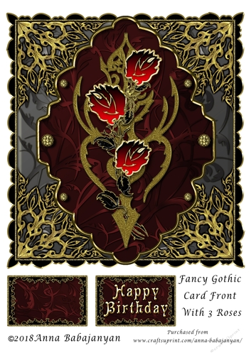 Fancy Gothic Card Front With 3 Roses