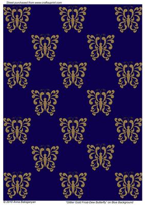 Glitter Gold Frost-dew Butterfly on Blue Background