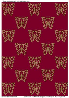 Glitter Gold Frost-dew Butterfly on Dark Magenta Red