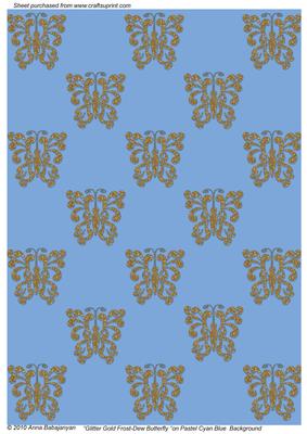 Glitter Gold Frost-dew Butterfly on Pastel Cyan Blue