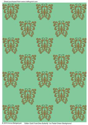 Glitter Gold Frost-dew Butterfly on Pastel Green