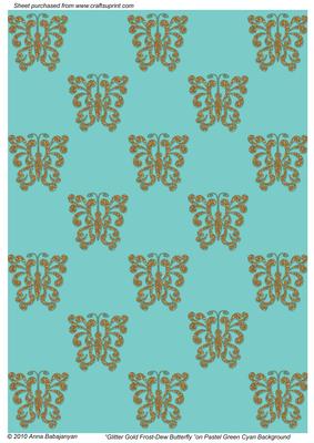 Glitter Gold Frost-dew Butterfly on Pastel Green Cyan