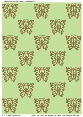 Glitter Gold Frost-dew Butterfly on Pastel Pea Green