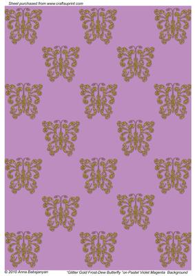 Glitter Gold Frost-dew Butterfly on Pastel Violet Magenta
