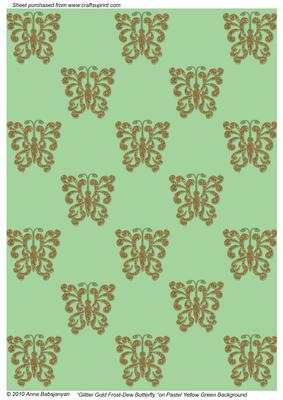 Glitter Gold Frost-dew Butterfly on Pastel Yellow Green