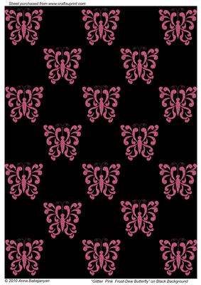 Glitter Pink Frost-dew Butterfly on Black